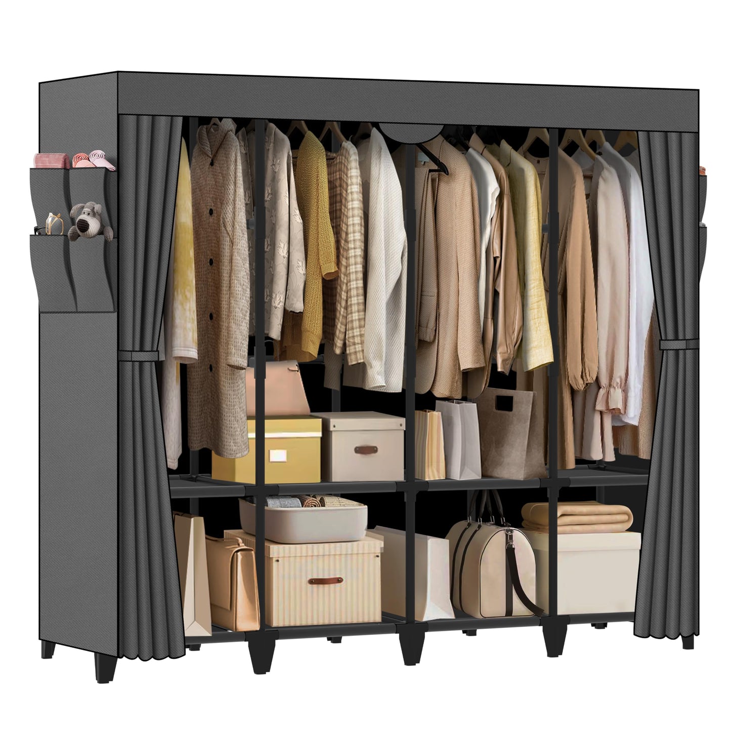 Wardrobe Closet, Quick and Easy Assembly, Black Portable Closet
