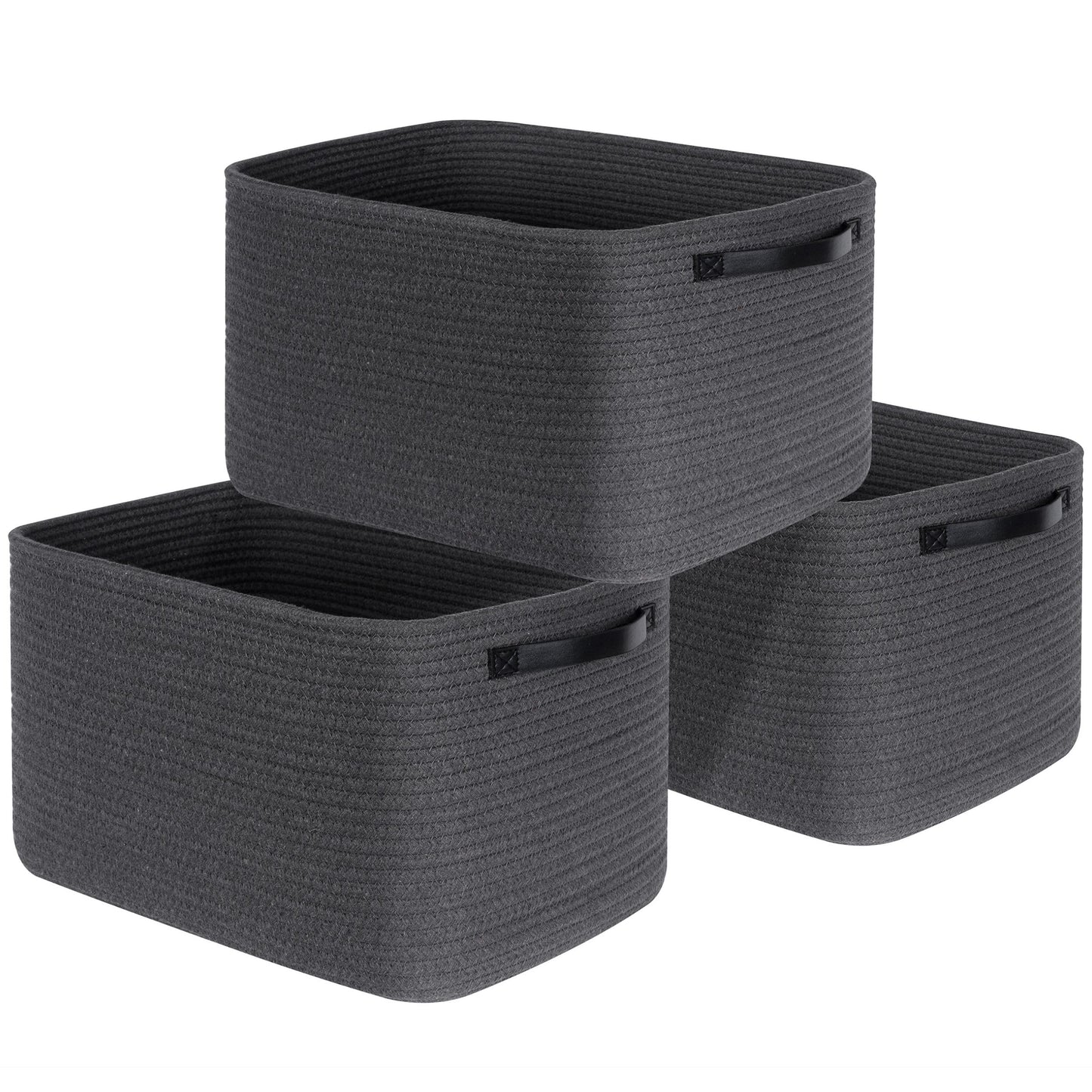 MINTWOOD Design 3-Pack Decorative Woven Storage Baskets for Shelves, Cube Bin Box for Organizing Books, Shoes, Dog Toys, Pantry Closet and Living Room Organizer, Oatmeal Brown