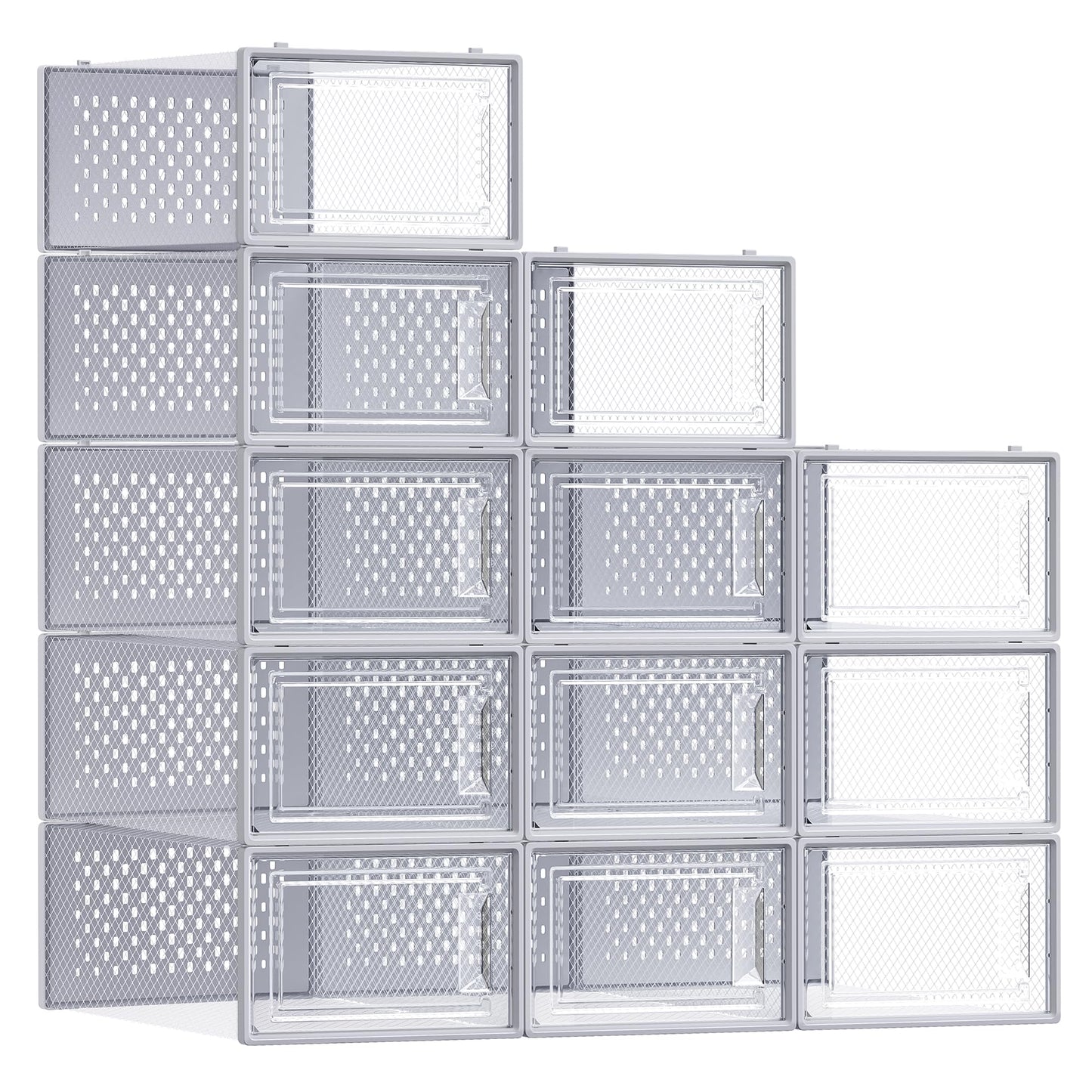 SONGMICS Shoe Boxes, Clear Plastic Sneaker Box, Pack of 12