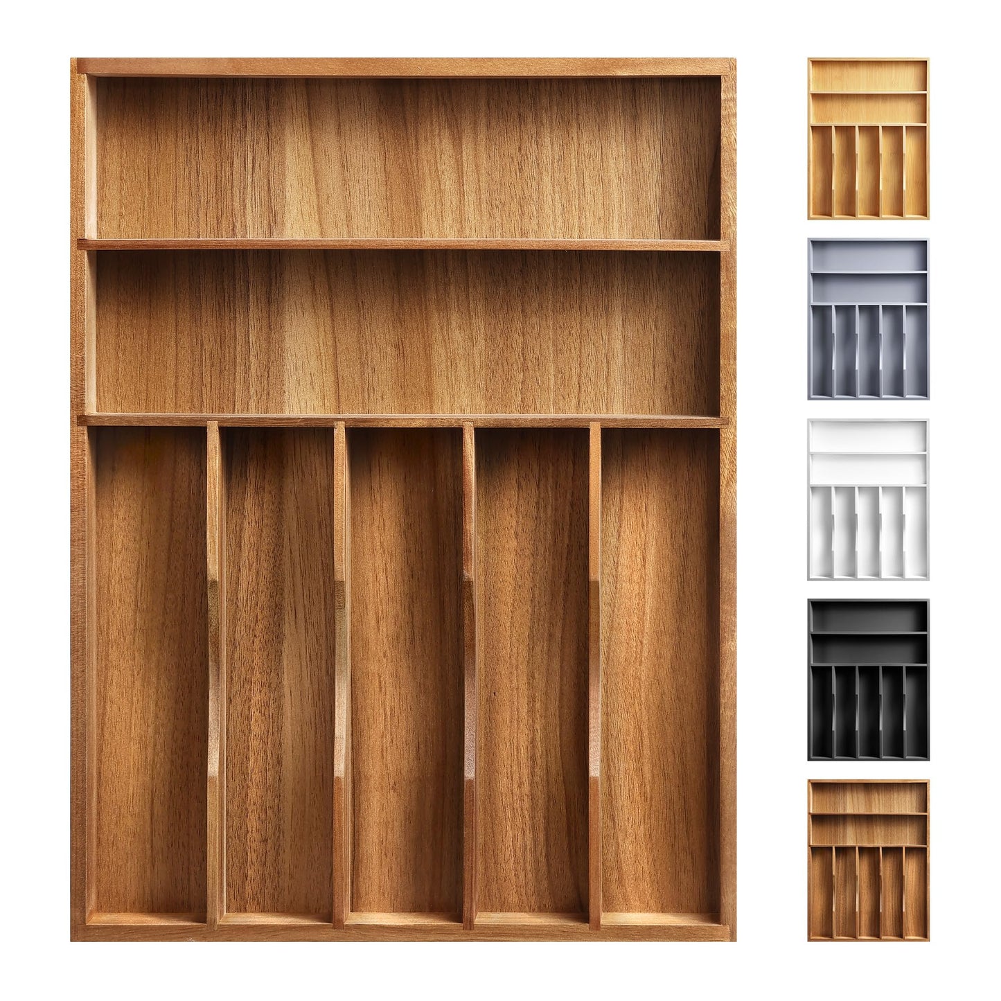 Expandable Bamboo Kitchen Drawer Organizer for Cutlery and Utensils, Adjustable Bamboo Wood Cutlery Tray in Drawer for Flatware and Silverware in Kitchen, (Natural)
