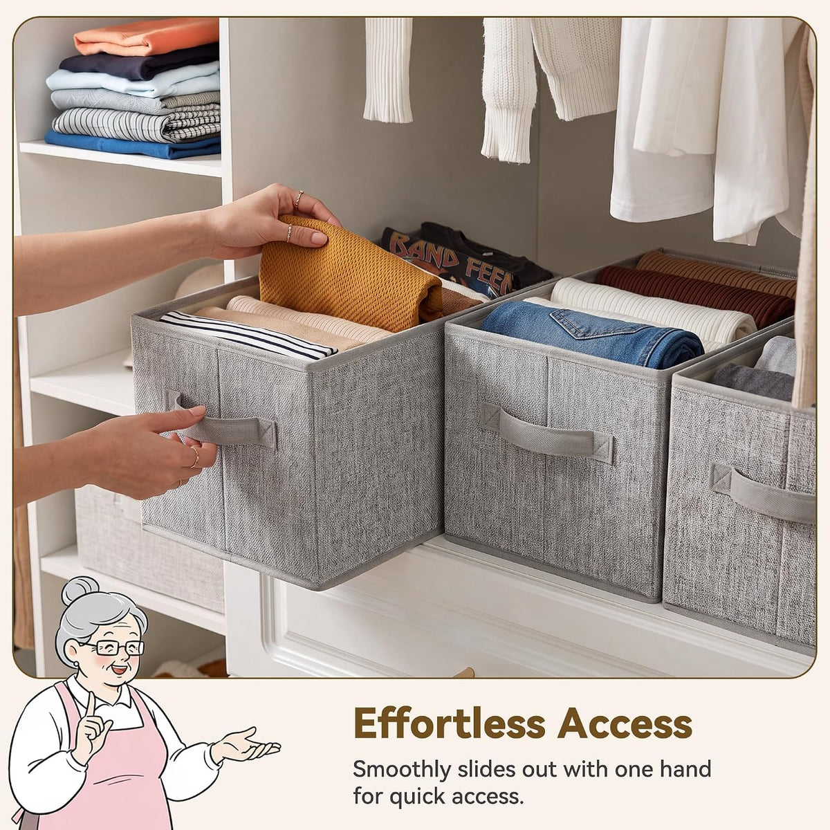 GRANNY SAYS Closet Storage Bins with Handles, Gray, Large, 3-Pack