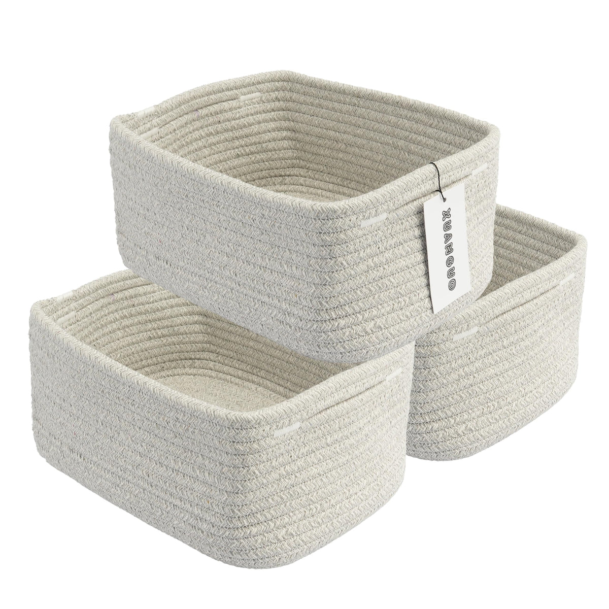 XUANGUO Small Woven Storage Baskets for Shelves, 12" x 8" x 5", Pink