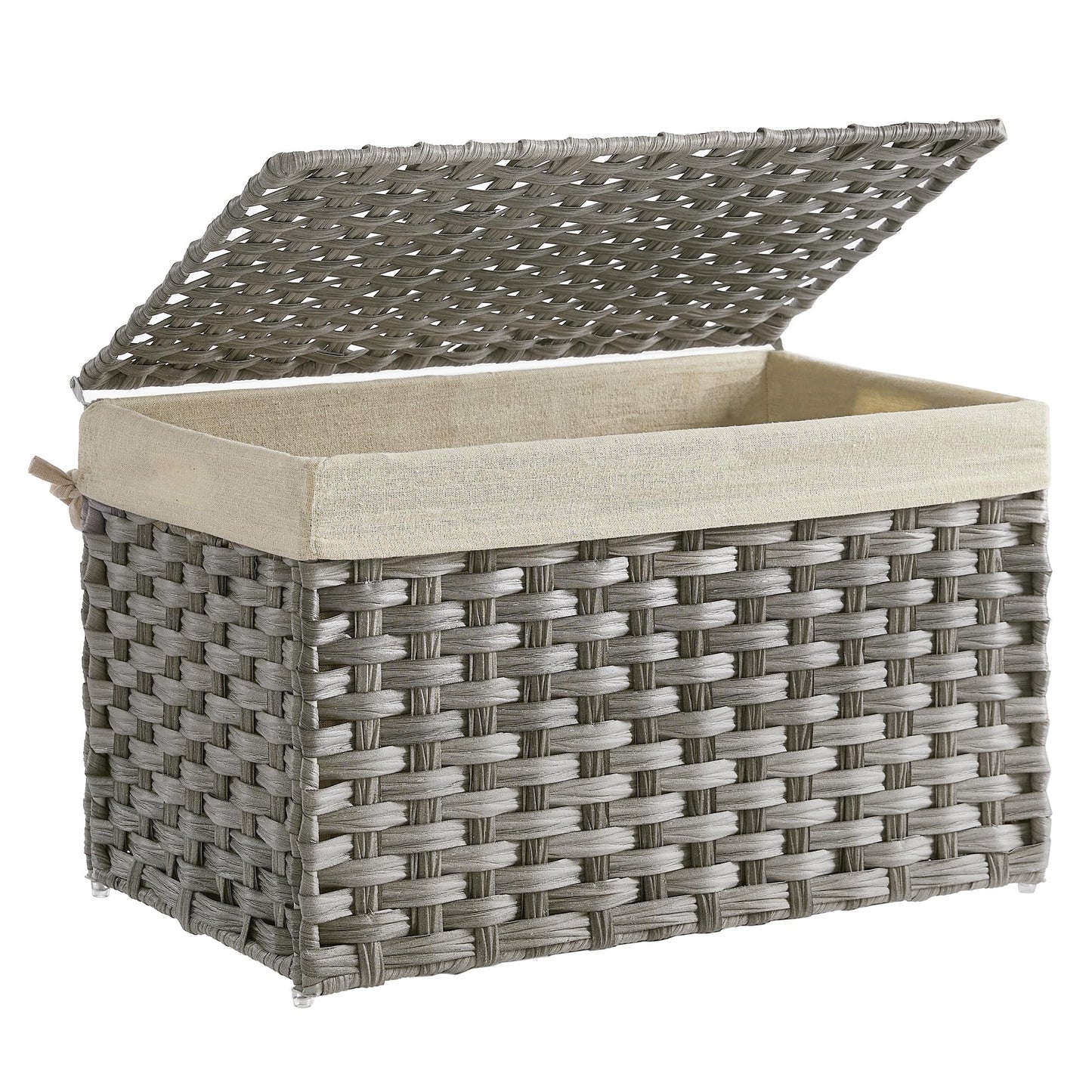 SONGMICS Woven Storage Basket with Lid, 42.3 Gallon (160L), Foldable
