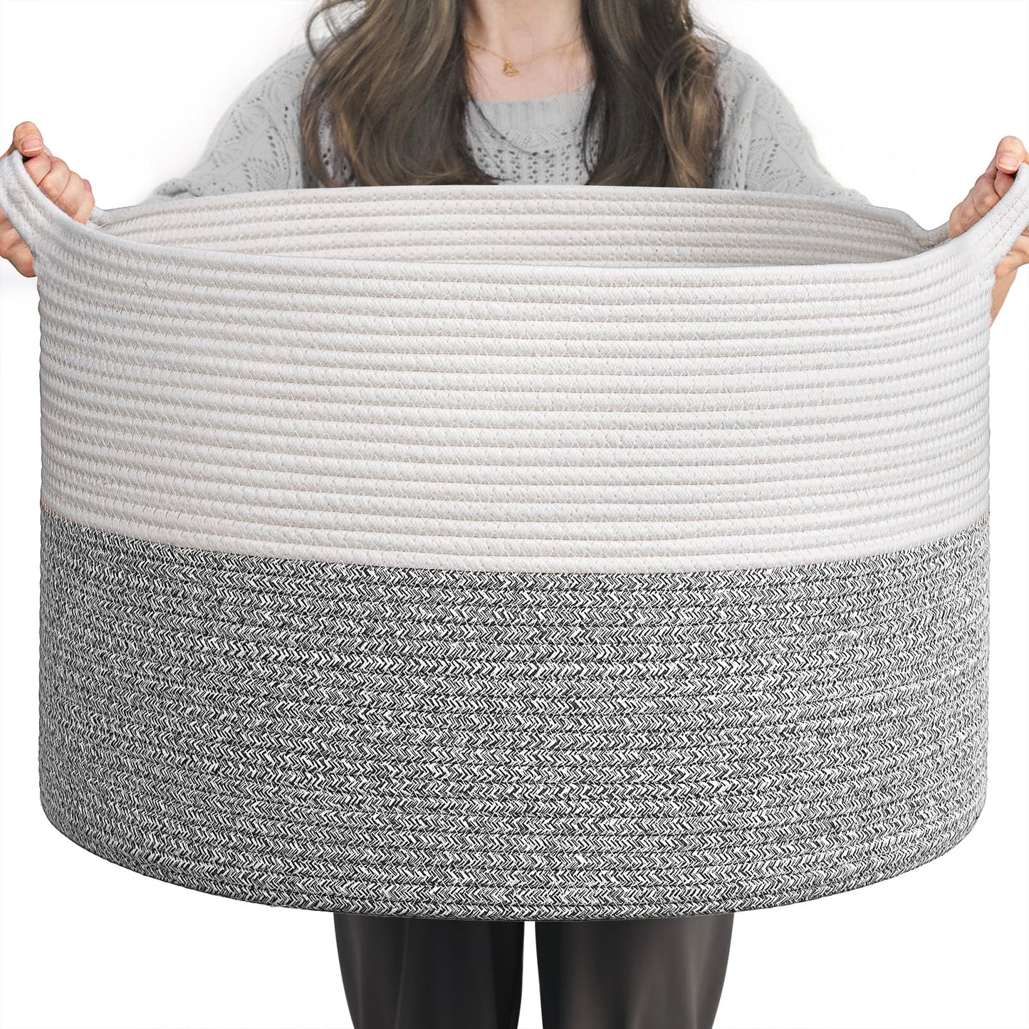 INDRESSME XXXLarge Woven Rope Blanket Basket Living Room Brown, 90L