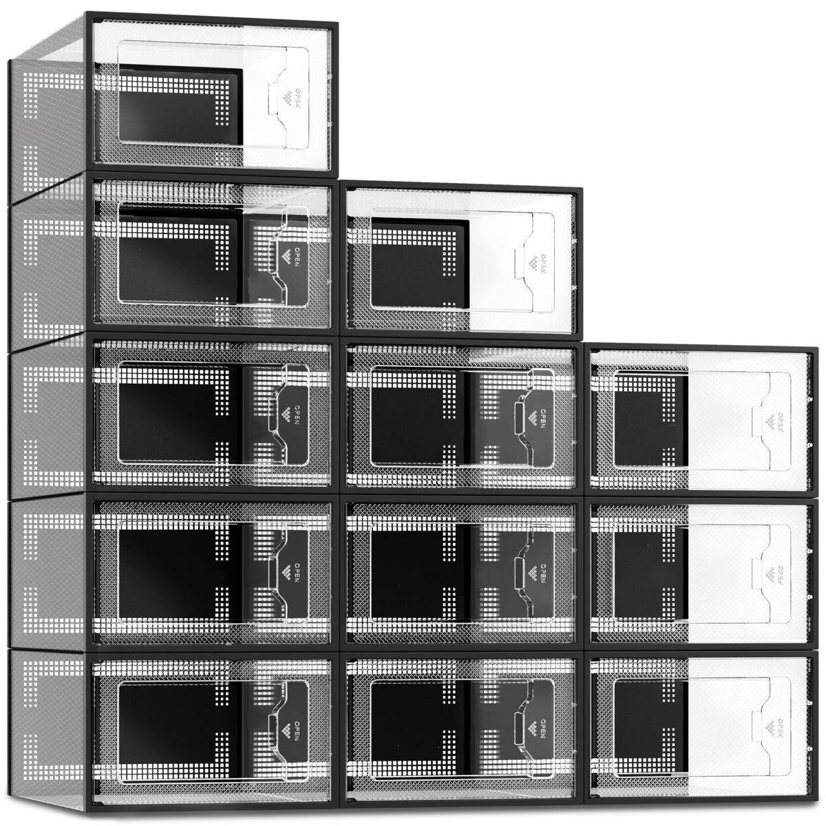SEE SPRING 12 Pack Shoe Storage Box, Clear Plastic Stackable Shoe Organizer for Closet, Space Saving Foldable Shoe Rack Sneaker Container Bin Holder