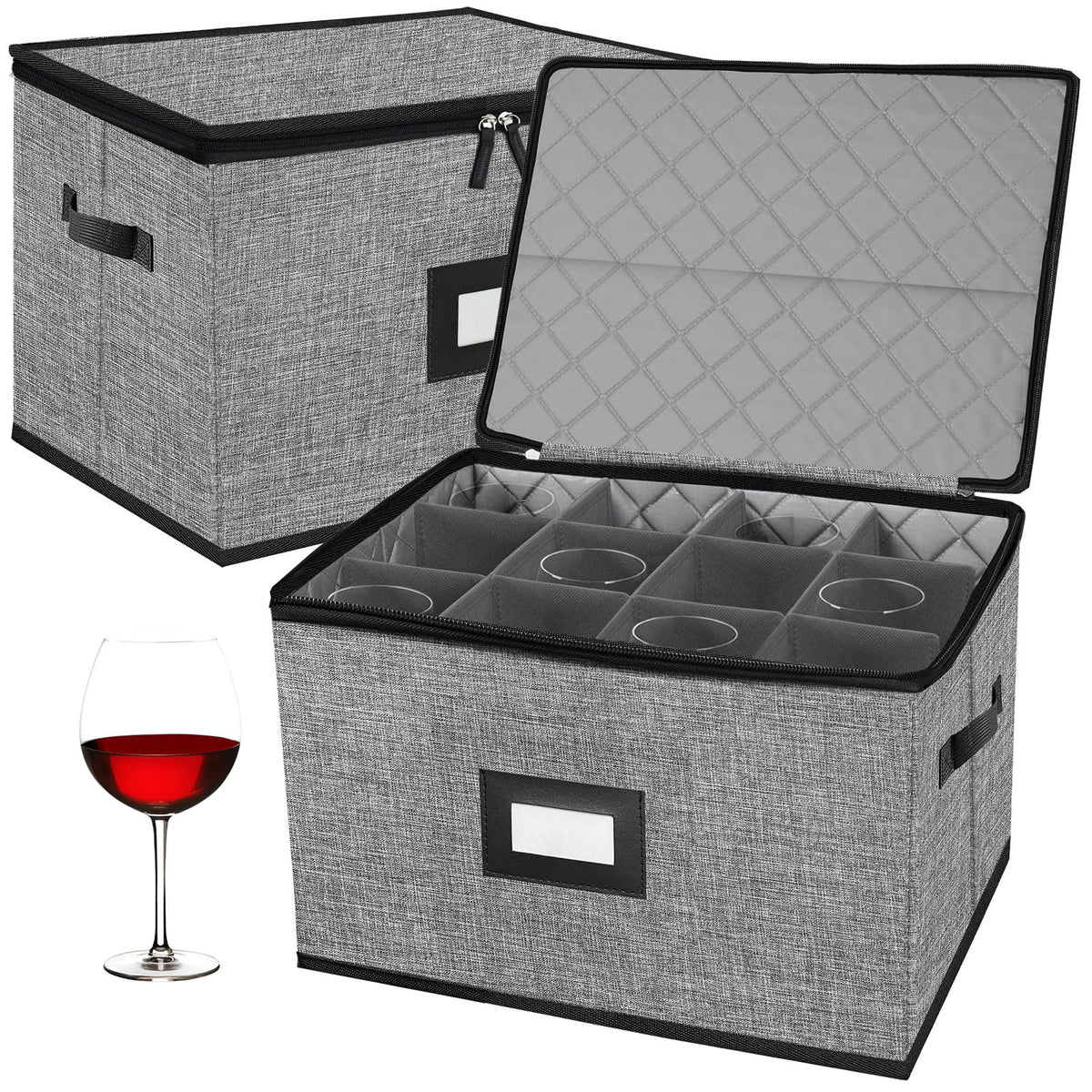 China Storage Containers-Quilted Dish Storage Containers with Lid Hard Shell for Moving Transport, Dinnerware Storage,Stackable Plate Storage,24 Felt Plate Dividers Included,2PACK 12*12*8in
