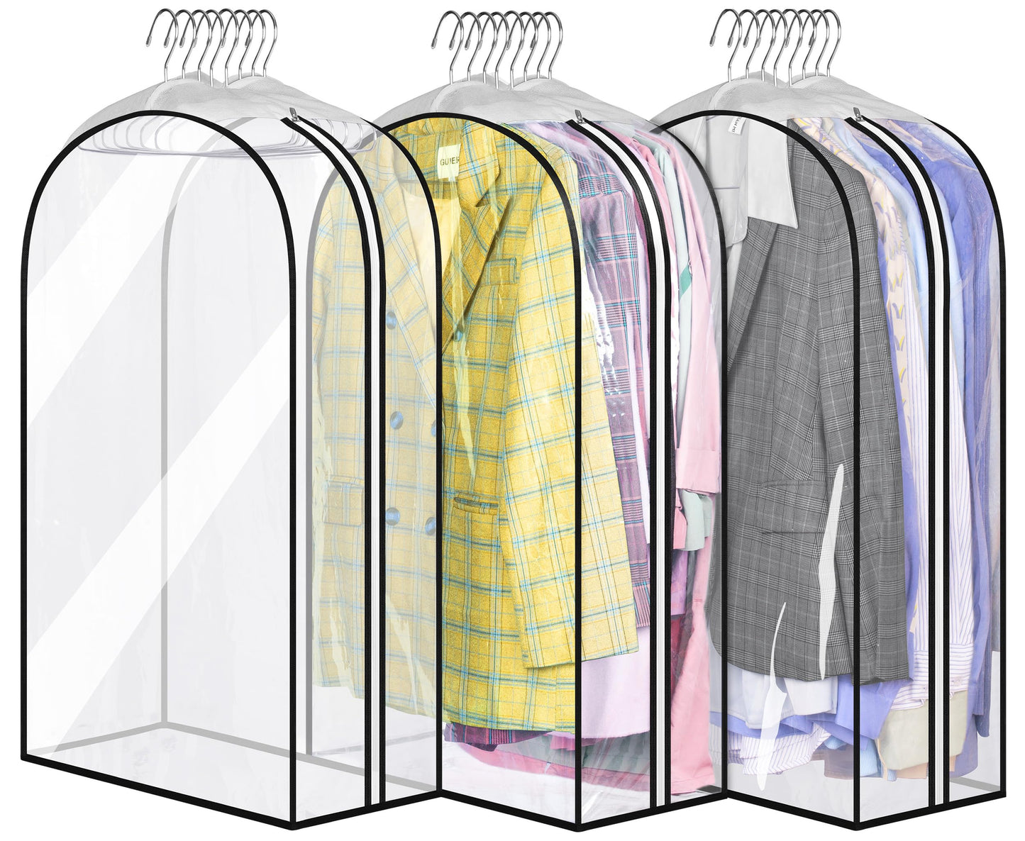 MISSLO 10" Gusseted All Clear Garment Bags for Hanging Clothes 3 Packs 40" Suit Bags for Closet Storage Hanging Clothes Storage Suit Cover for Shirts, Coats, Dresses