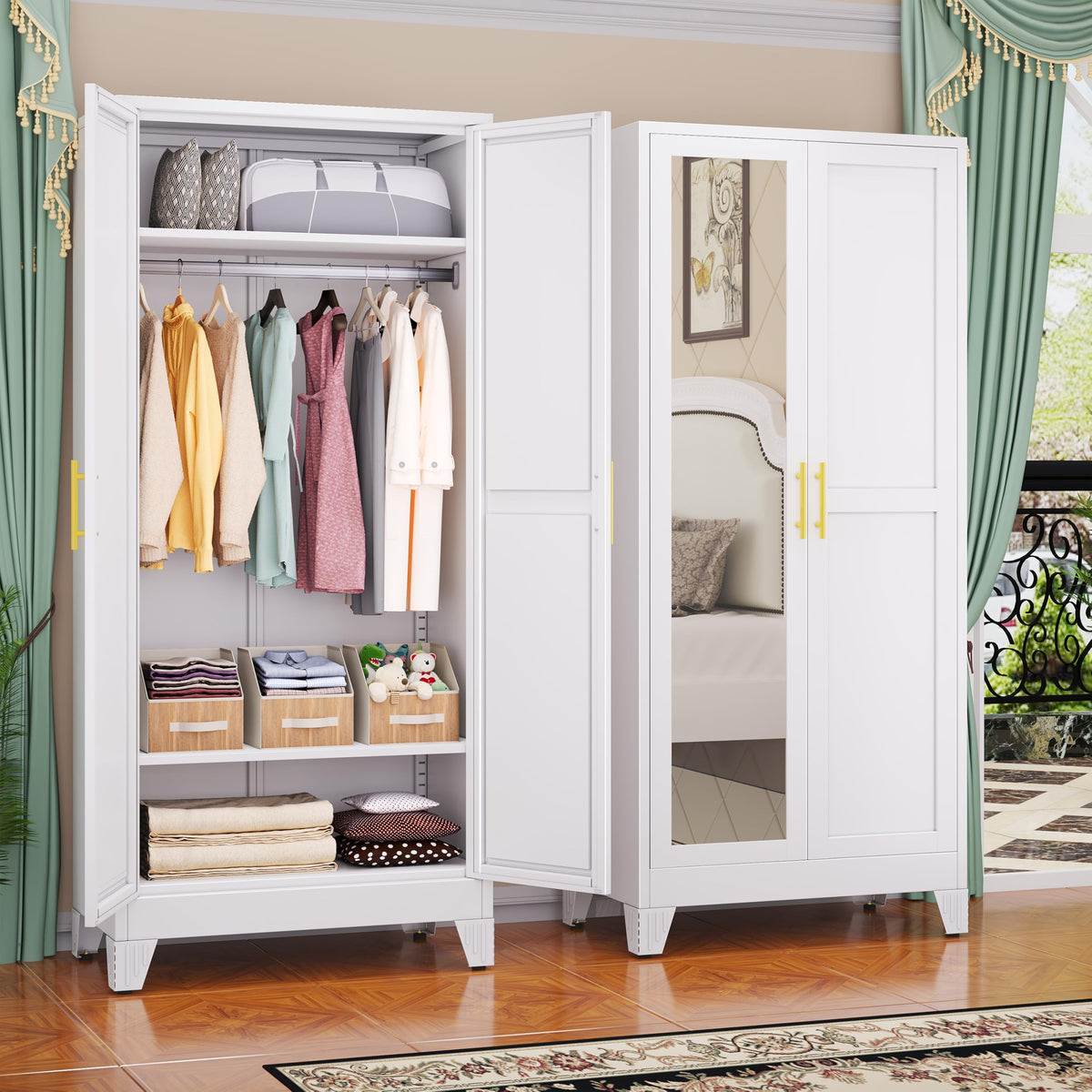 GAIOUS Metal Wardrobe Cabinet with 2 Drawers, 71" Clothing Storage Cabinets