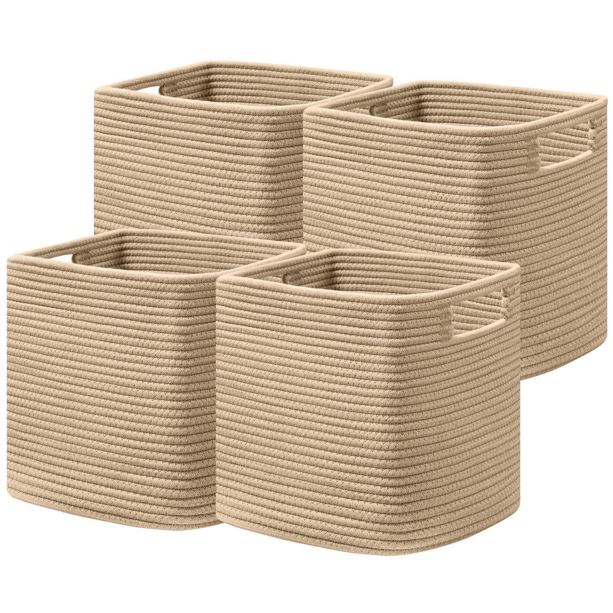 UBBCARE Set of 4 Storage Cubes-13 X 13 X 13 In, Cotton Rope Basket for Shelves, Toys, Book, Cube Storage Bin with Handles, Woven Storage Basket for Organizing, Beige