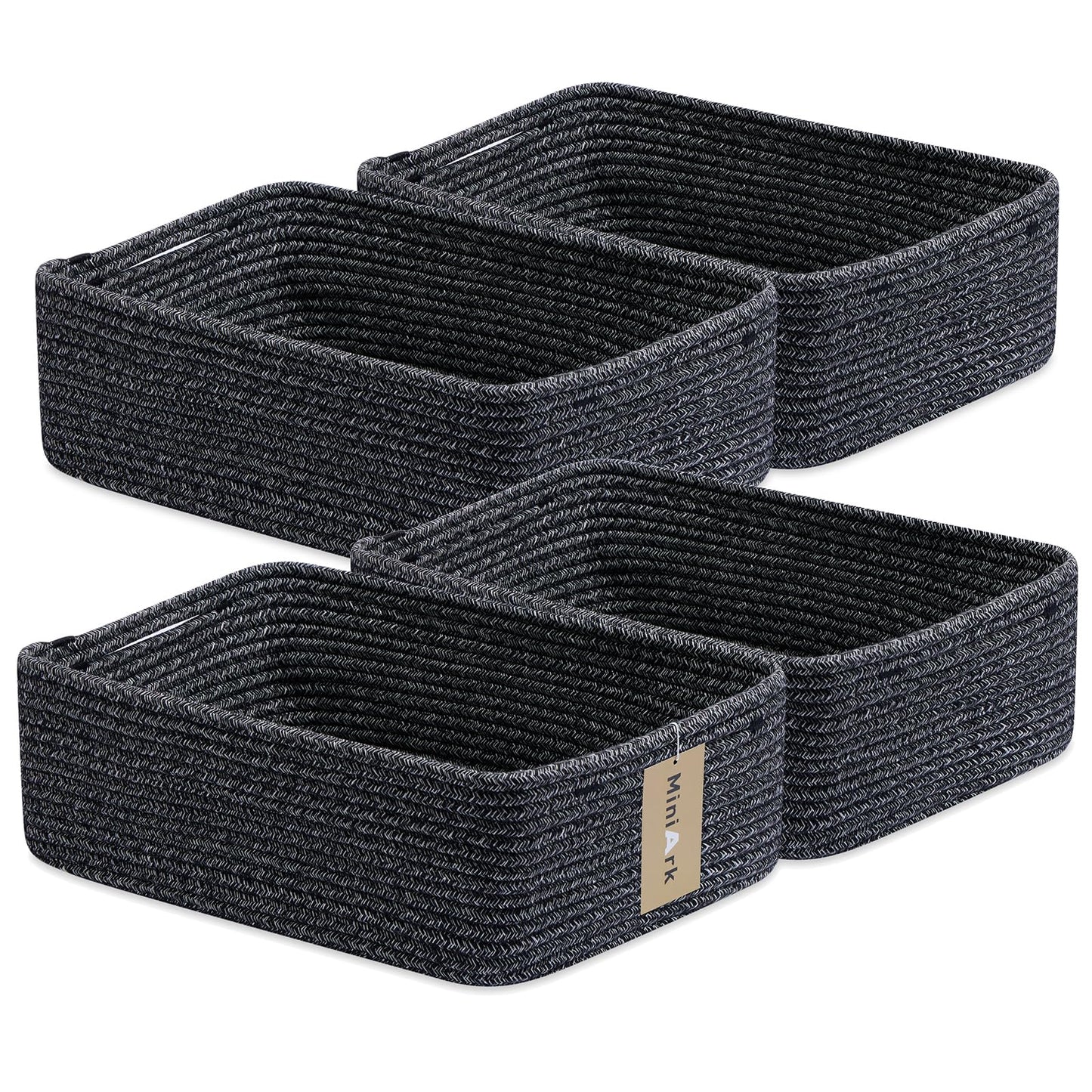 MiniArk Large Shallow Organizing Baskets 15x11x5.1 Inches - Rope Woven Storage Bins for Bathroom, Shelves, Cube Closet, Mixed Brown 2 Packs
