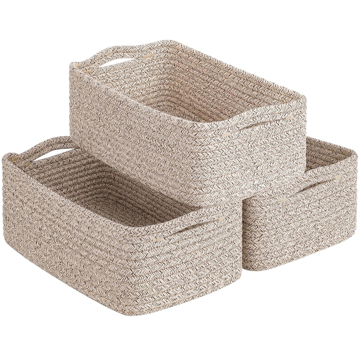 Goodpick 3Pack Rope Storage Baskets for Shelves Organizing, 11 x 7 x 4.5 in