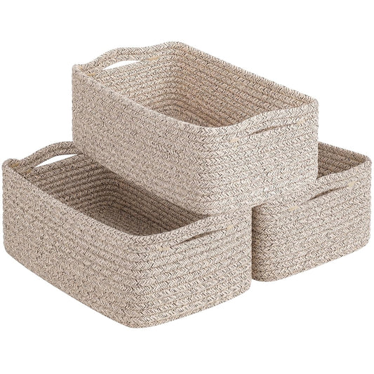Goodpick 3Pack Rope Storage Baskets for Shelves Organizing, 11 x 7 x 4.5 in