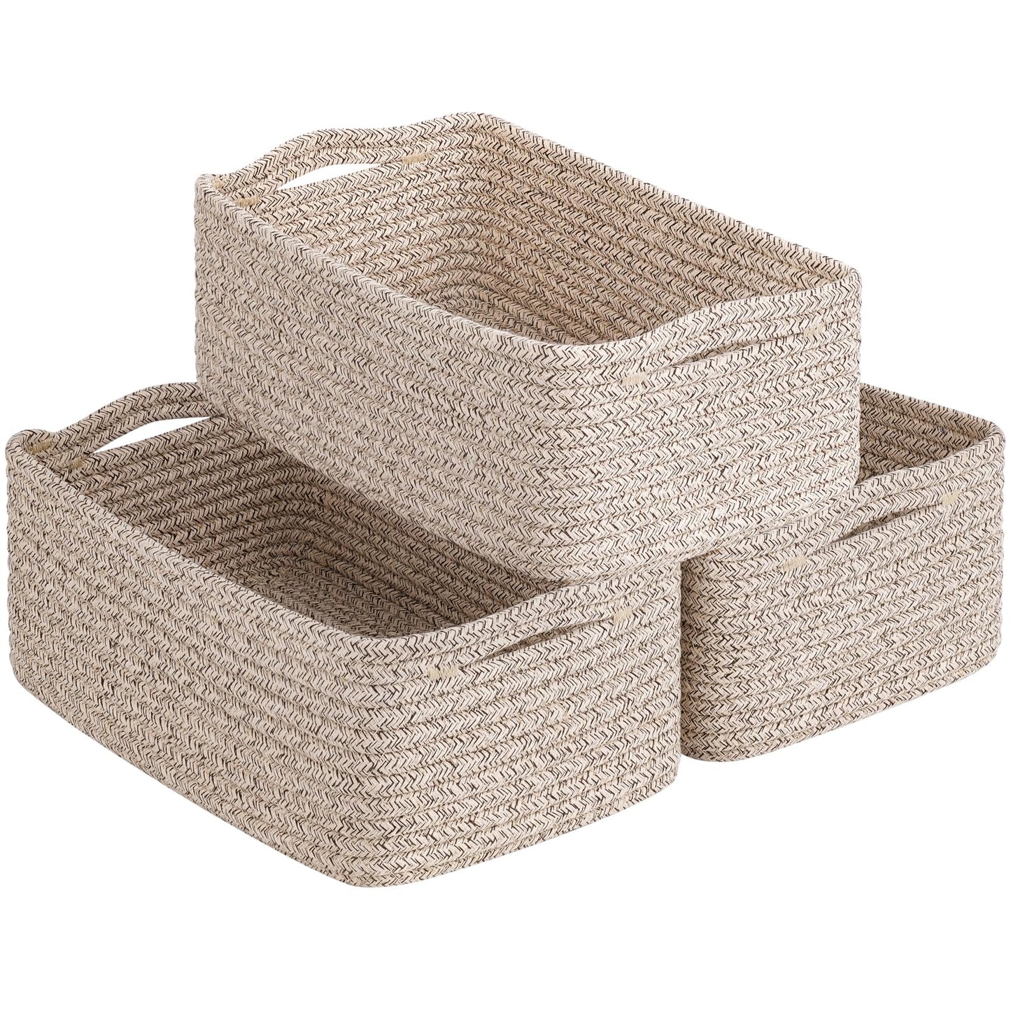 Goodpick 3Pack Rope Storage Baskets for Shelves Organizing, 11 x 7 x 4.5 in