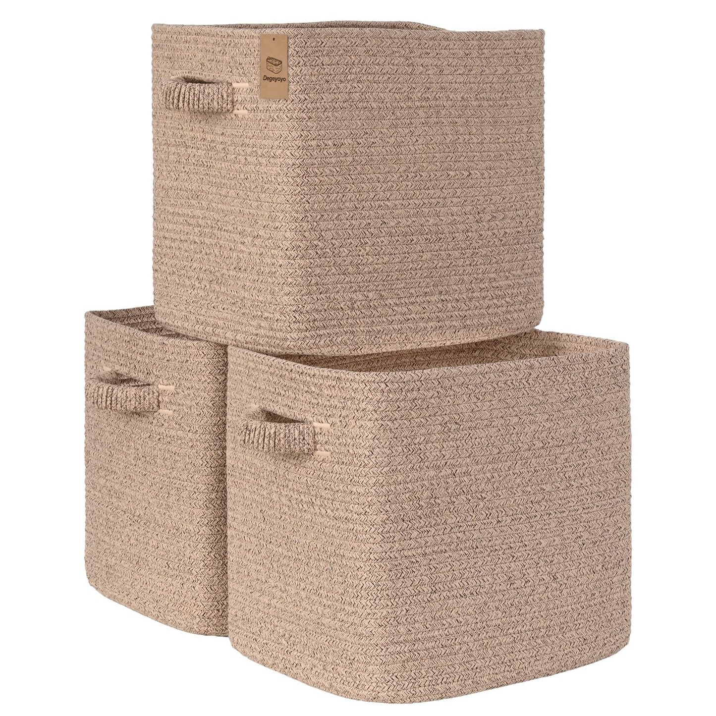 11 Inch Storage Cubes, 3 Pack Cube Storage Bins for Organizing, Cotton Rope Woven Baskets for Shelves, Bathroom, Kids Room, Closets, Baby Nursery