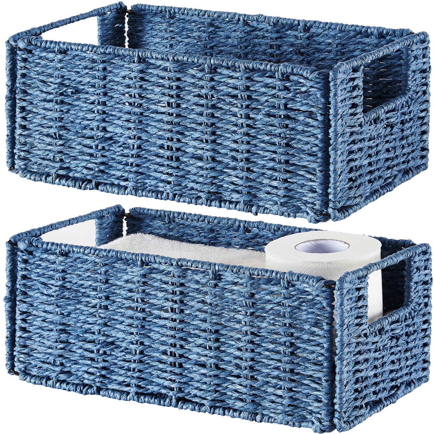 Vagusicc Wicker Storage Basket, Set of 2 Hand-Woven Paper Rope Wicker Basket, Small Storage Baskets for Organizing Toilet Paper Basket, Foldable Large Cube Storage Organizer Bins for Shelves (Natural)