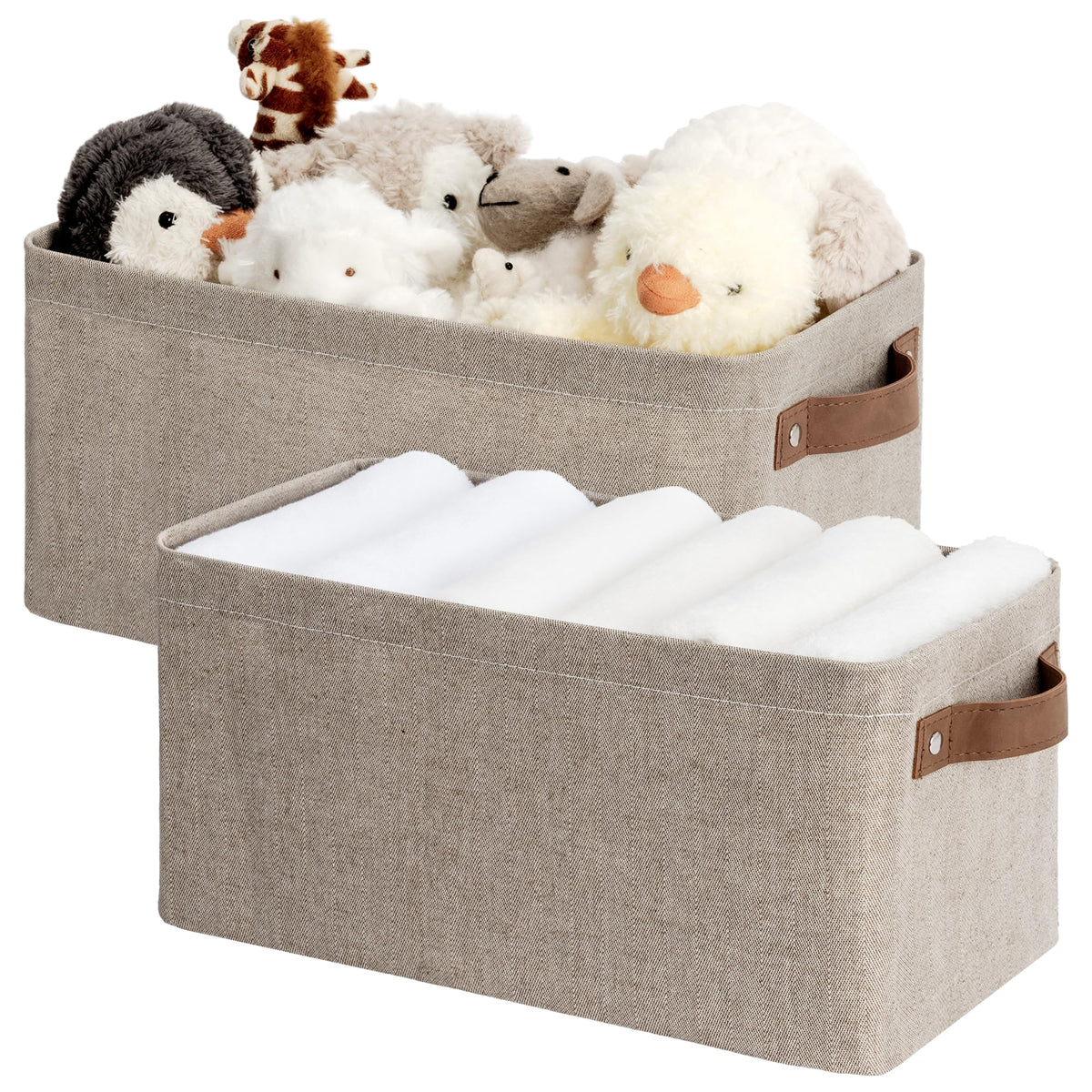 StorageWorks Fabric Narrow Storage Bins, Khaki and Beige Stripes, 2-Pack