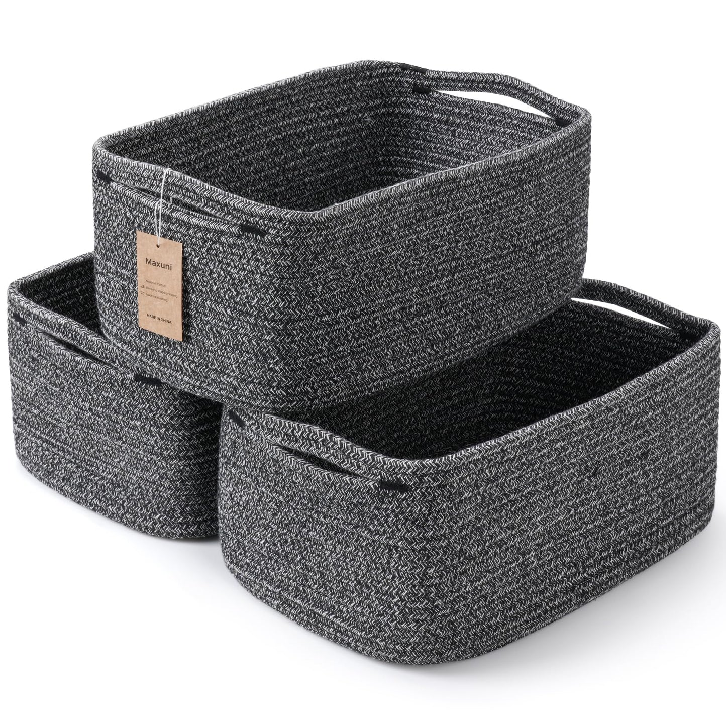 3 Pack Small Storage Baskets for Organizing, 11.8×7.8×5.1", Mixed Brown