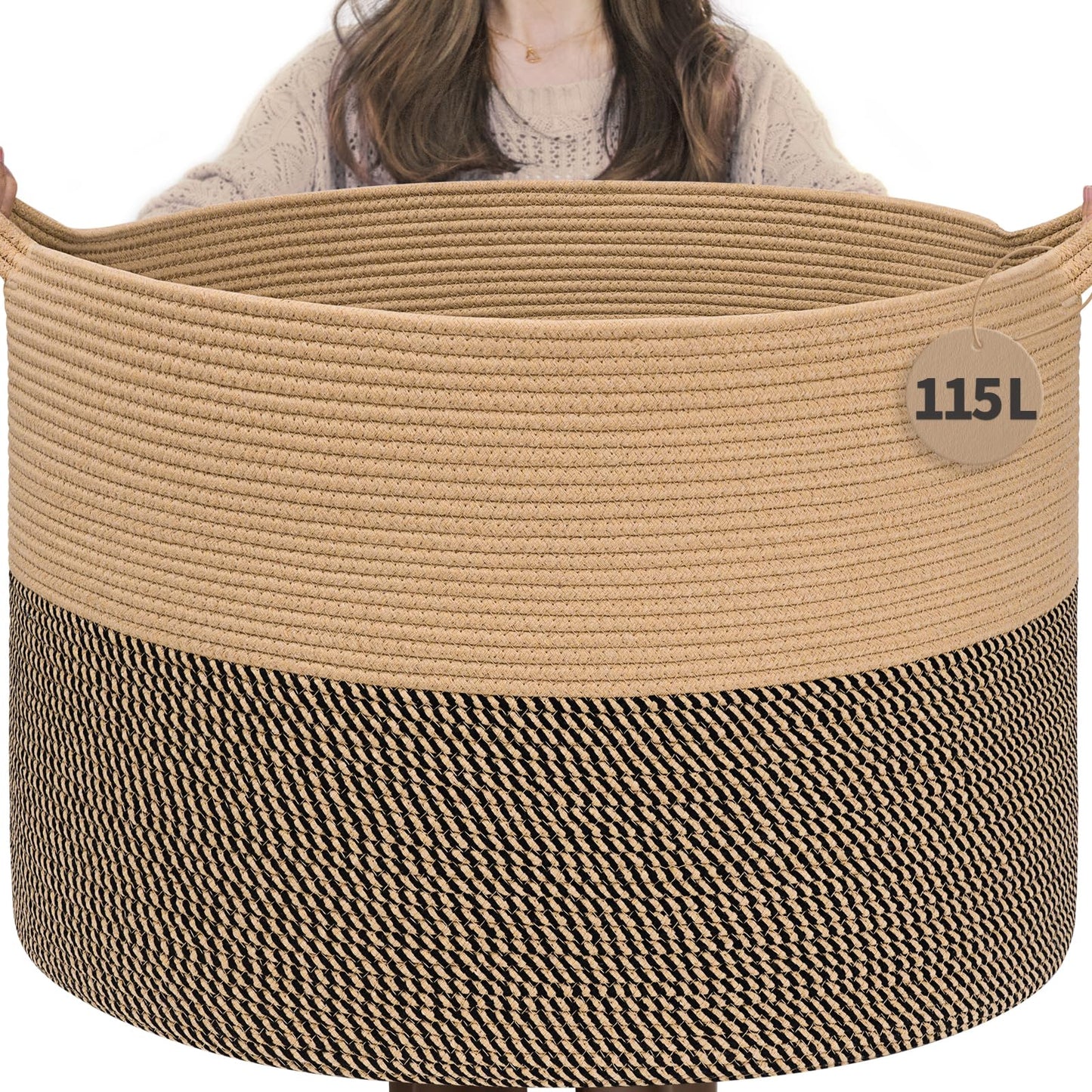 INDRESSME XXXLarge Woven Rope Blanket Basket Living Room Brown, 90L