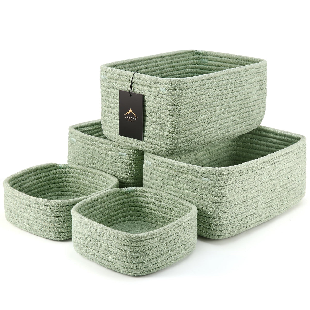 5-Pack Small Woven Rope Storage Baskets, 2 Sizes Organizer Bins