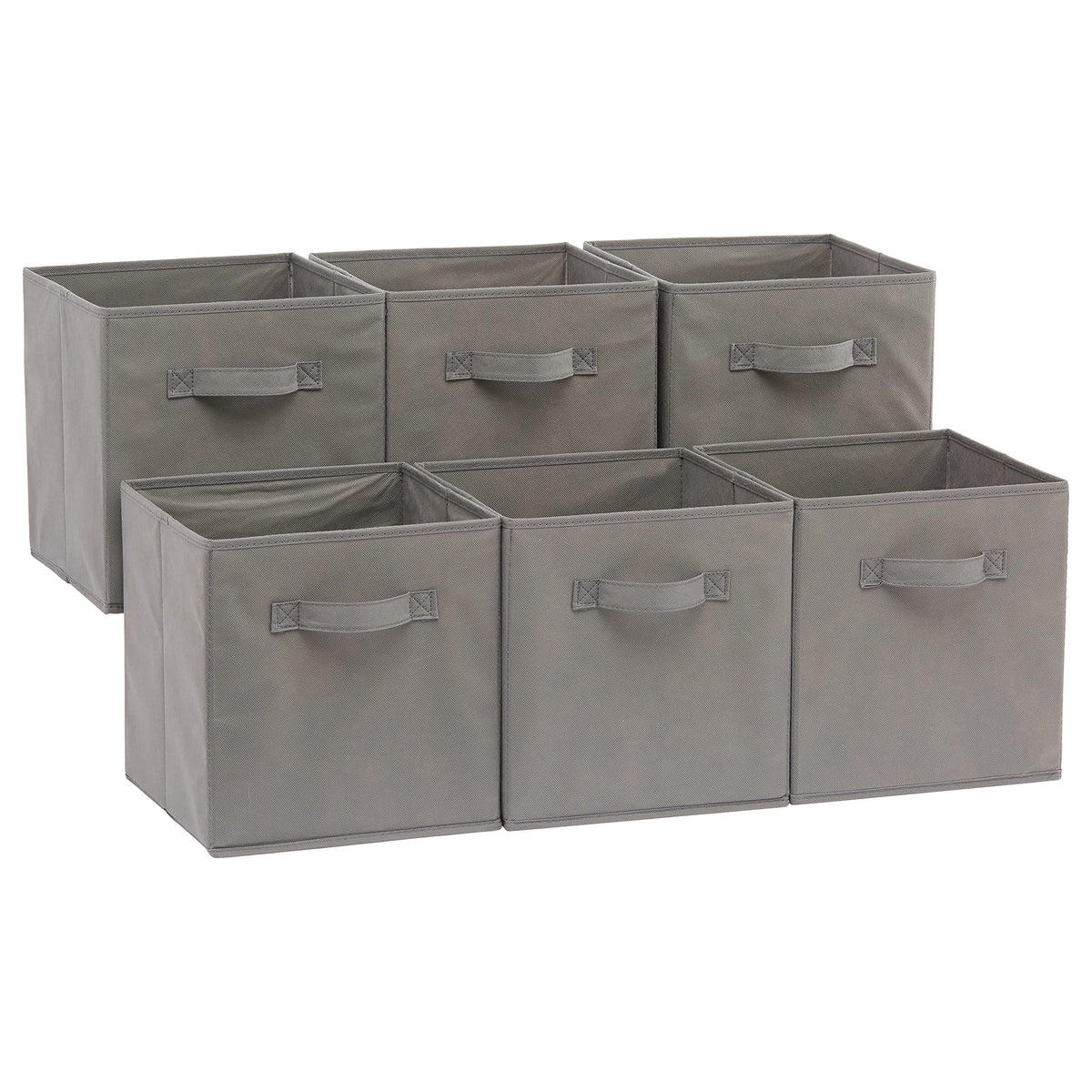 Amazon Basics Collapsible Fabric Storage Cubes Organizer with Handles, Sturdy Storage Bins for Organization, 10.5" x 10.5" x 11", Beige, 6-Pack