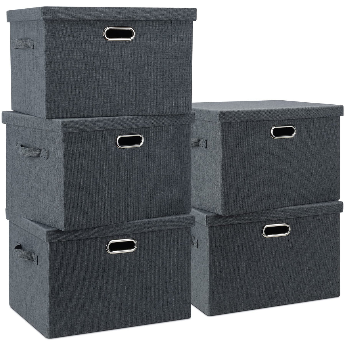 Graciadeco Large Quart Collapsible Stackable Storage Bins with Lids, 3 Packs Beige Linen Fabric Closet Boxes with Lids, Storage Cube Baskets Container Organizers for Bedroom Office(16.6 x 11.7 x 10.8)