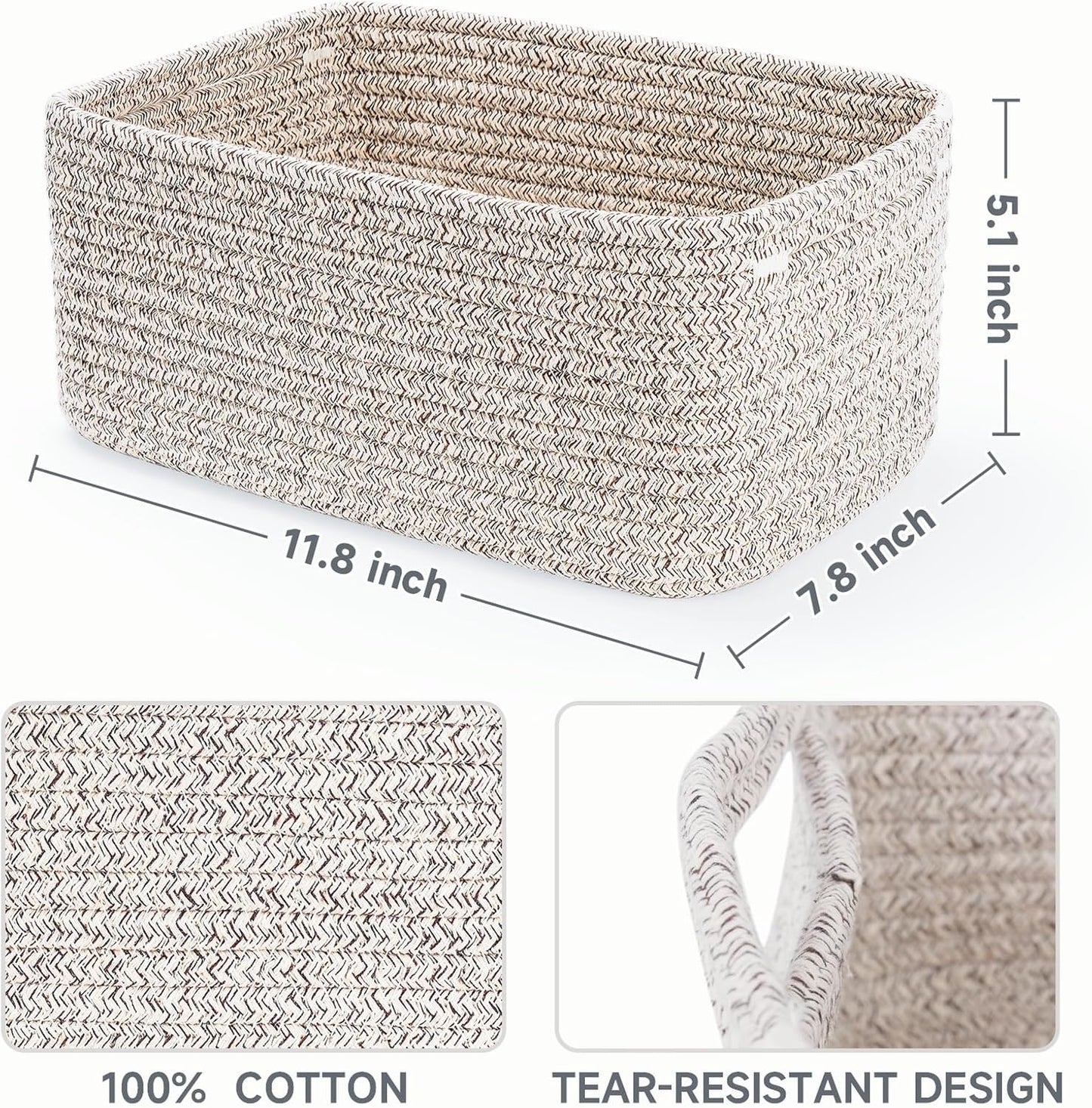 3 Pack Small Storage Baskets for Organizing, 11.8×7.8×5.1", Mixed Brown