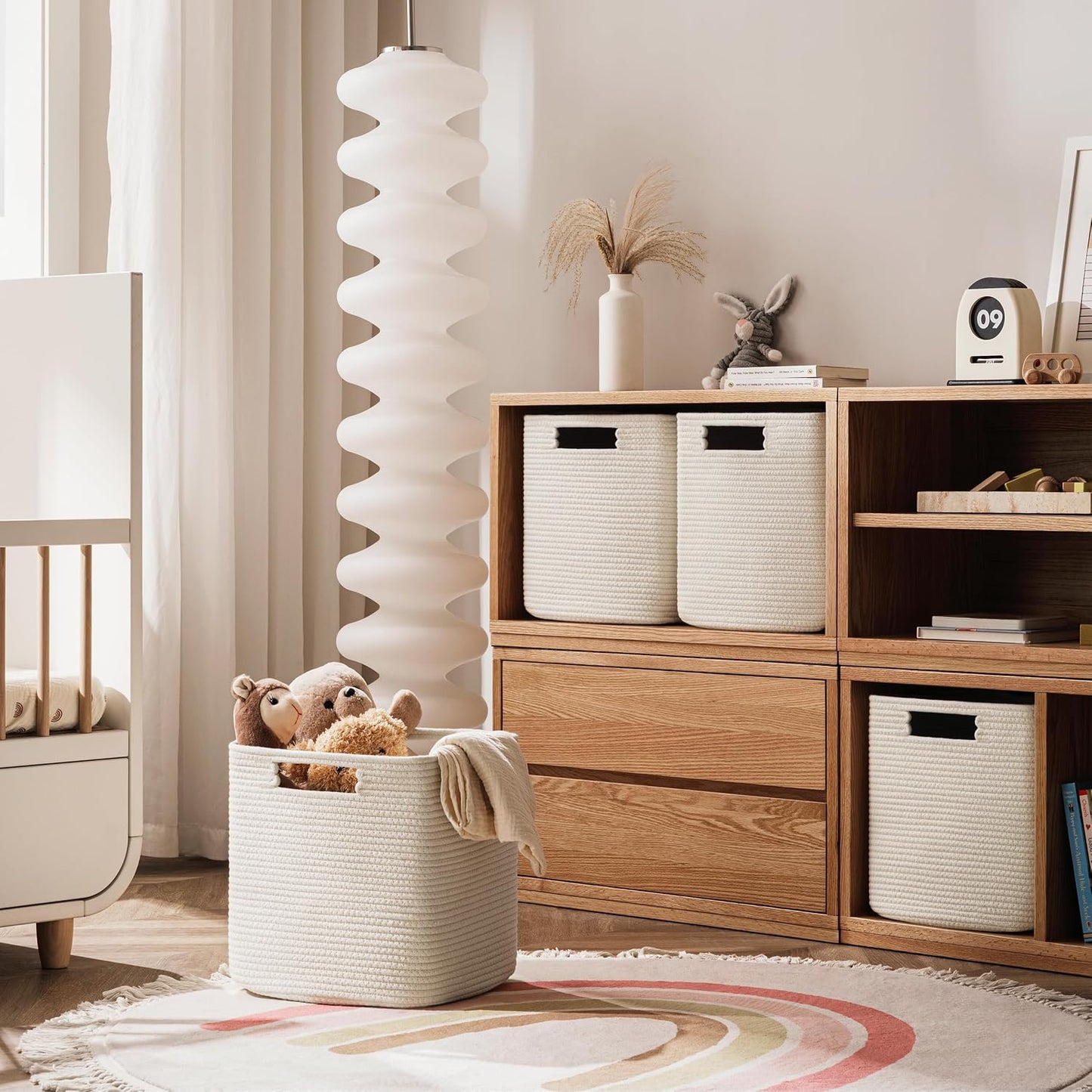 UBBCARE Set of 4 Storage Cubes-13 X 13 X 13 In, Cotton Rope Basket for Shelves, Toys, Book, Cube Storage Bin with Handles, Woven Storage Basket for Organizing, Beige