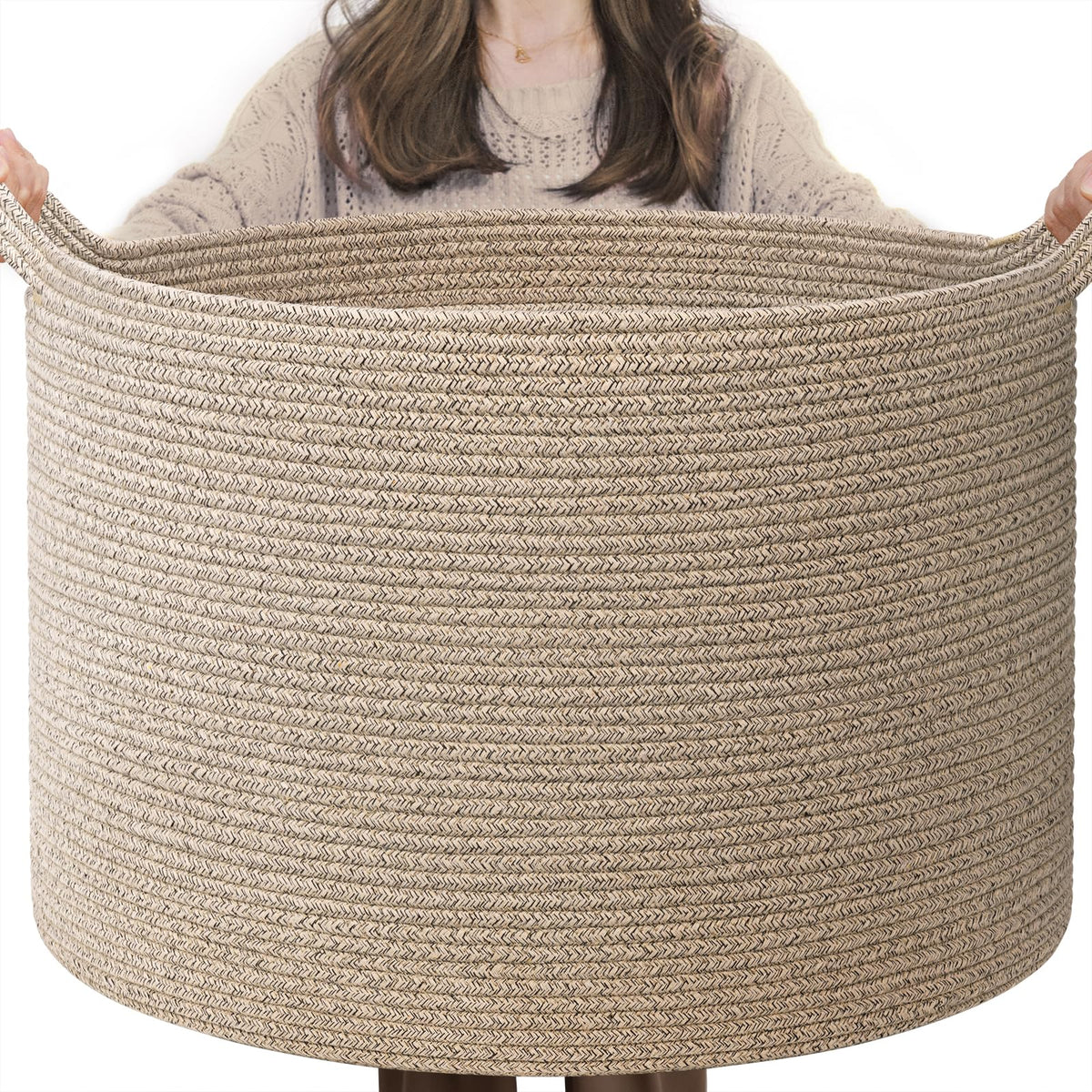 INDRESSME XXXLarge Woven Rope Blanket Basket Living Room Brown, 90L