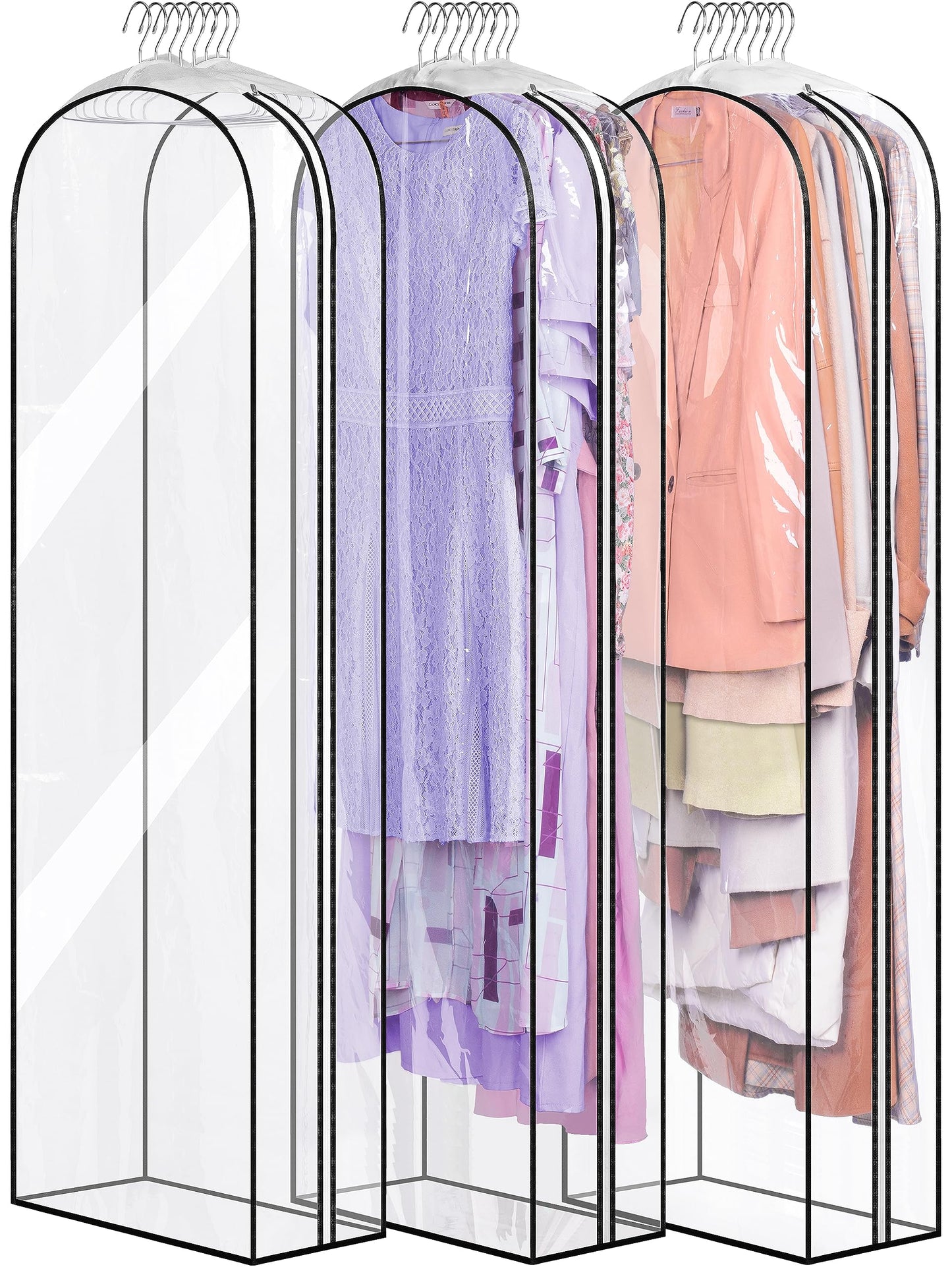 MISSLO 10" Gusseted All Clear Garment Bags for Hanging Clothes 3 Packs 40" Suit Bags for Closet Storage Hanging Clothes Storage Suit Cover for Shirts, Coats, Dresses