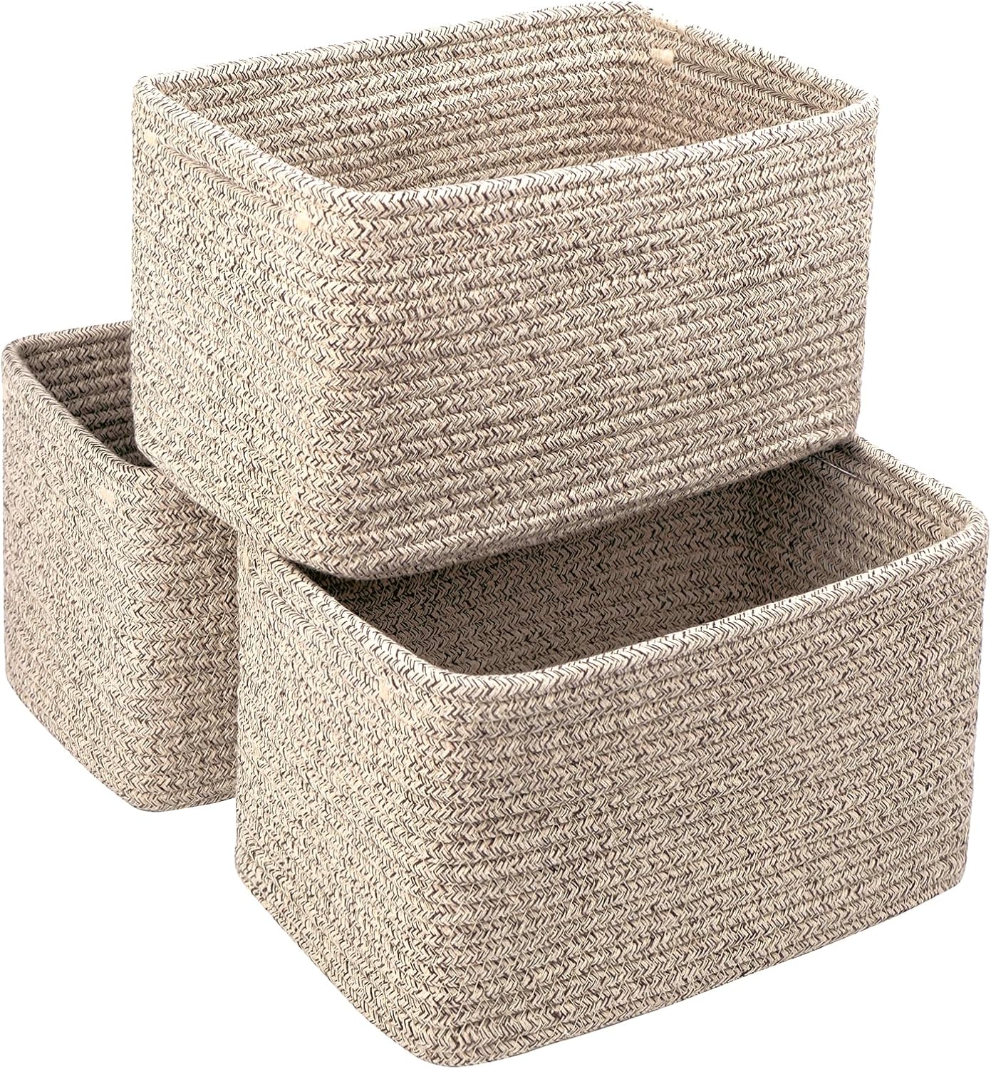 R RUNKA Small Cotton Rope Basket – Storage Bin for Organizing (10.6" x 6.7" x 6.7"), Bathroom Storage Basket for Shelf, Counter & Closet（Beige）