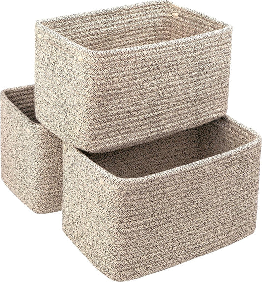 R RUNKA Small Cotton Rope Basket – Storage Bin for Organizing (10.6" x 6.7" x 6.7"), Bathroom Storage Basket for Shelf, Counter & Closet（Beige）
