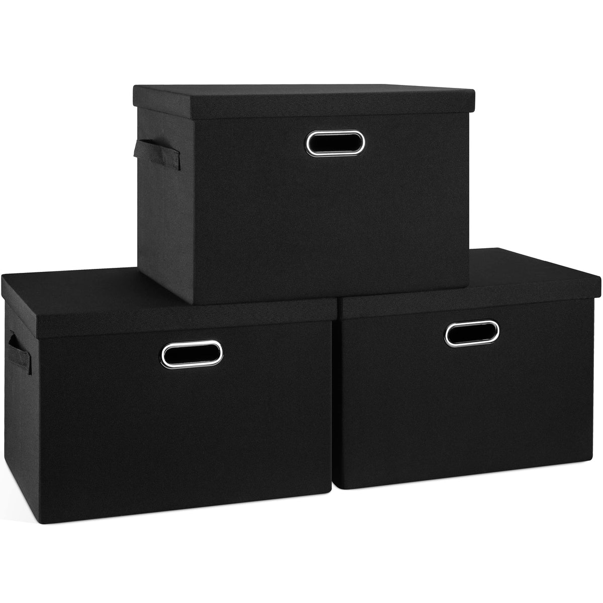Graciadeco Large Quart Collapsible Stackable Storage Bins with Lids, 3 Packs Beige Linen Fabric Closet Boxes with Lids, Storage Cube Baskets Container Organizers for Bedroom Office(16.6 x 11.7 x 10.8)