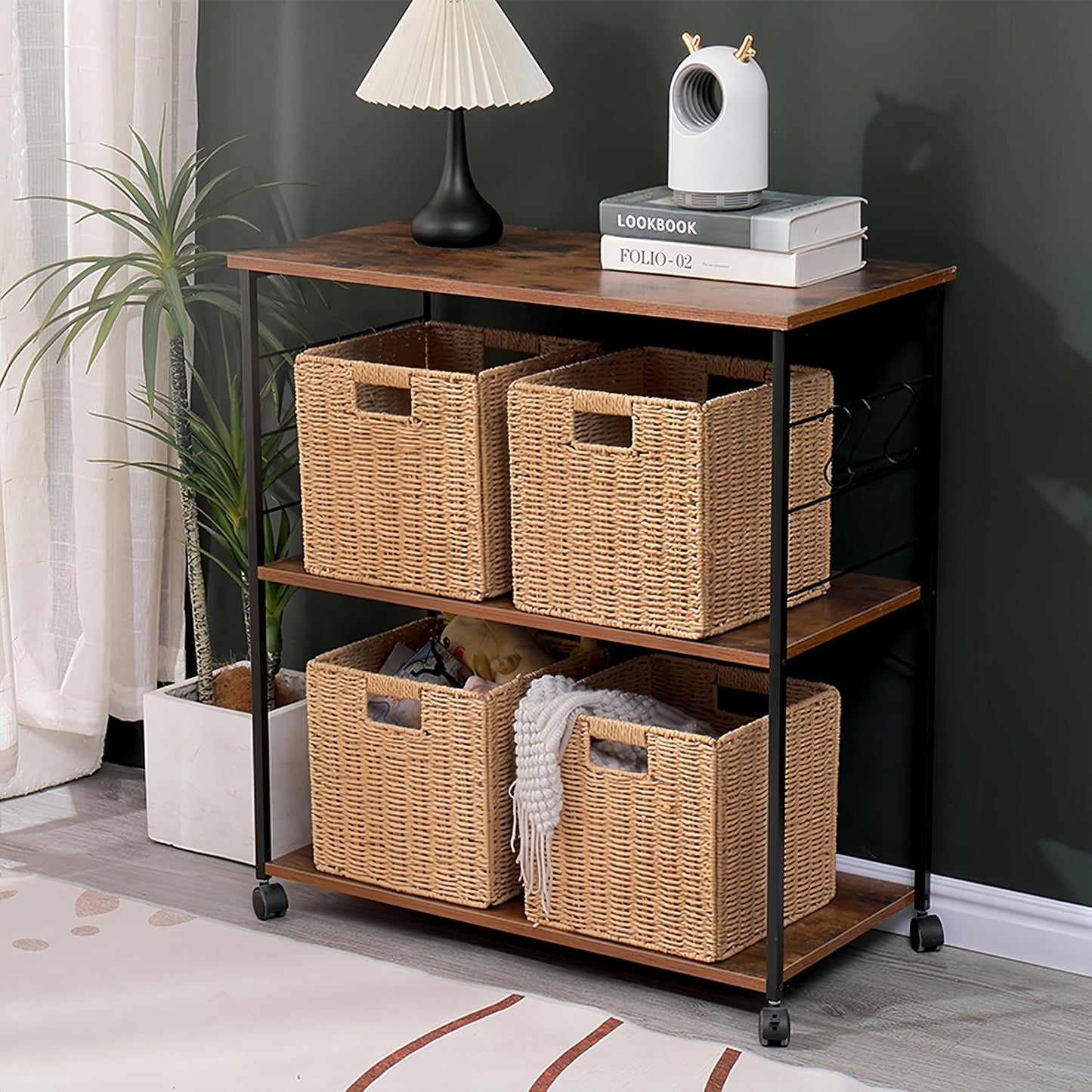 11x11in Storage Baskets 4 Pack Basket with Handles Cubes Bins for Shelves