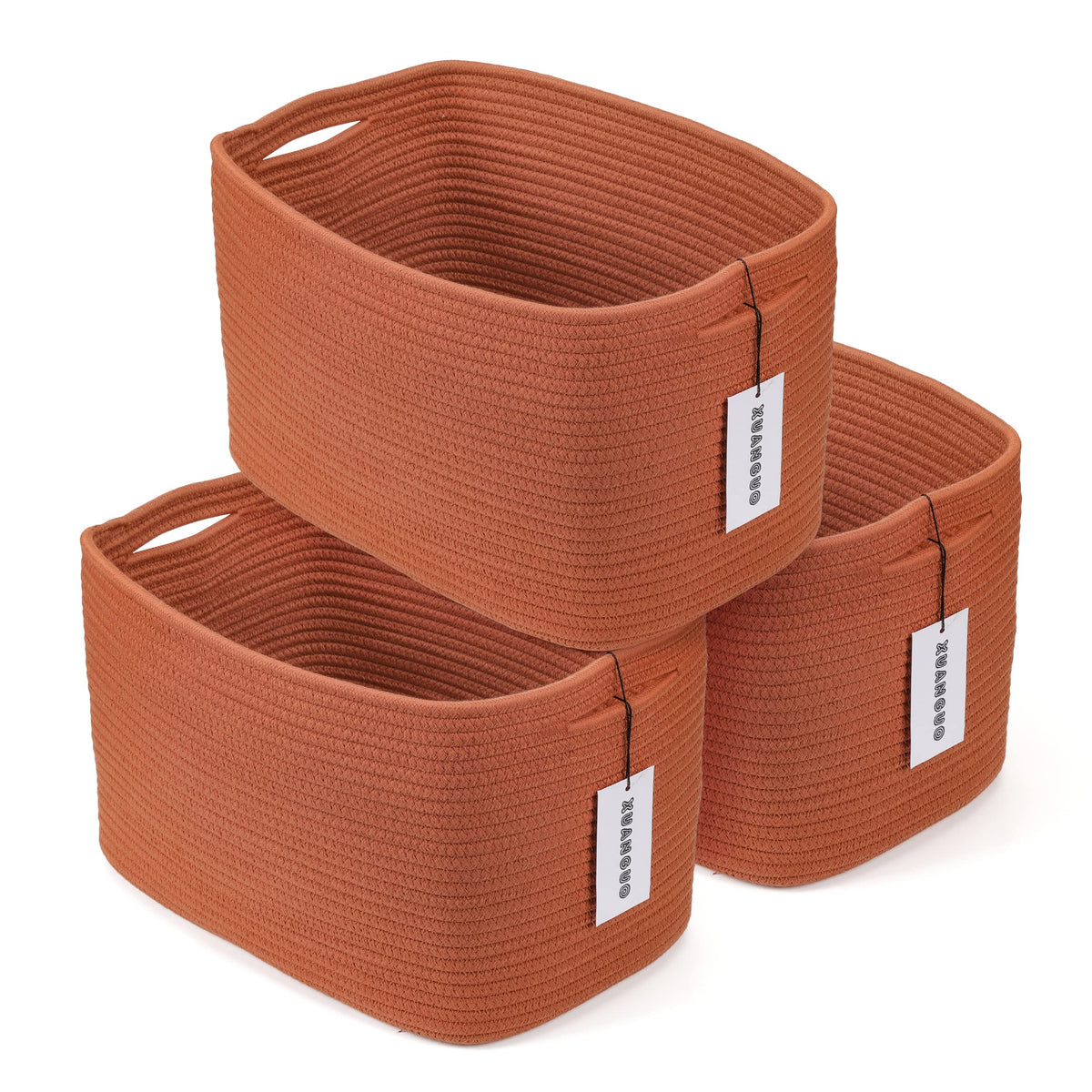 XUANGUO Woven Cotton Rope Storage Baskets 15x10x9.3" 3 Pack White and Brown