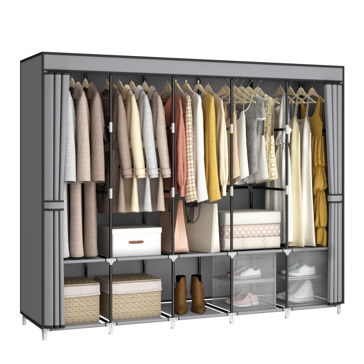 35“ Portable Closet Wardrobe for Small Room, Hanging Rods Shelves & Cover