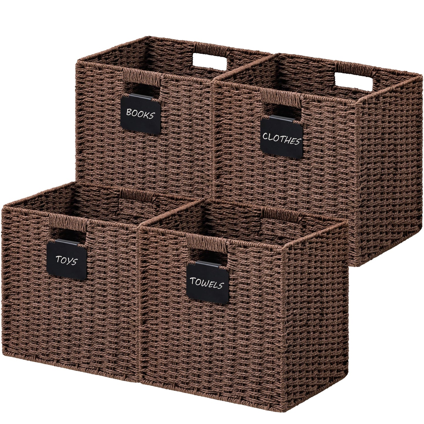 UBBCARE 2 Pack Wicker Basket, 10.5×10.5 Storage Cubes with Label, Foldable Cube Storage Bin with Handle, Square Storage Basket for Shelves, Woven Paper Rope Basket for Organizing, Green