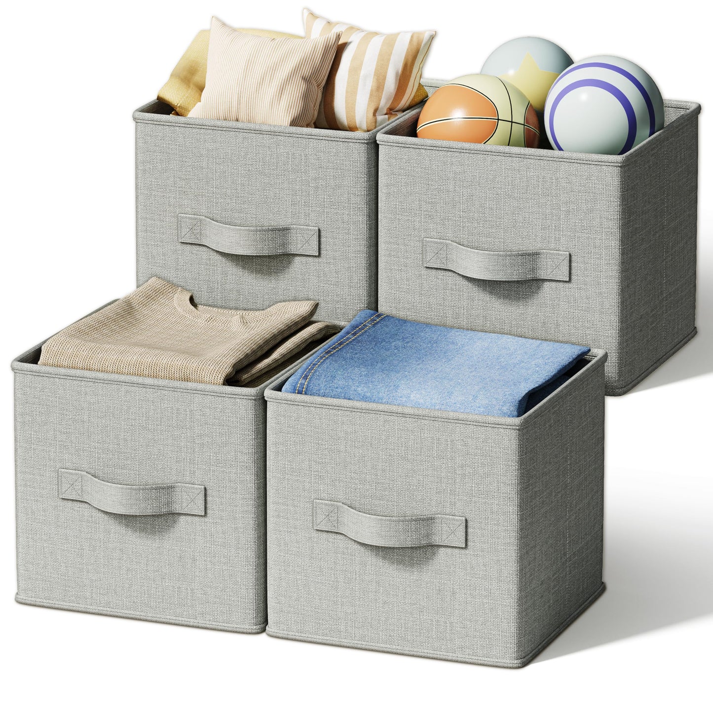 3-Pack Closet Storage Bins, Foldable Fabric Storage Baskets, Beige
