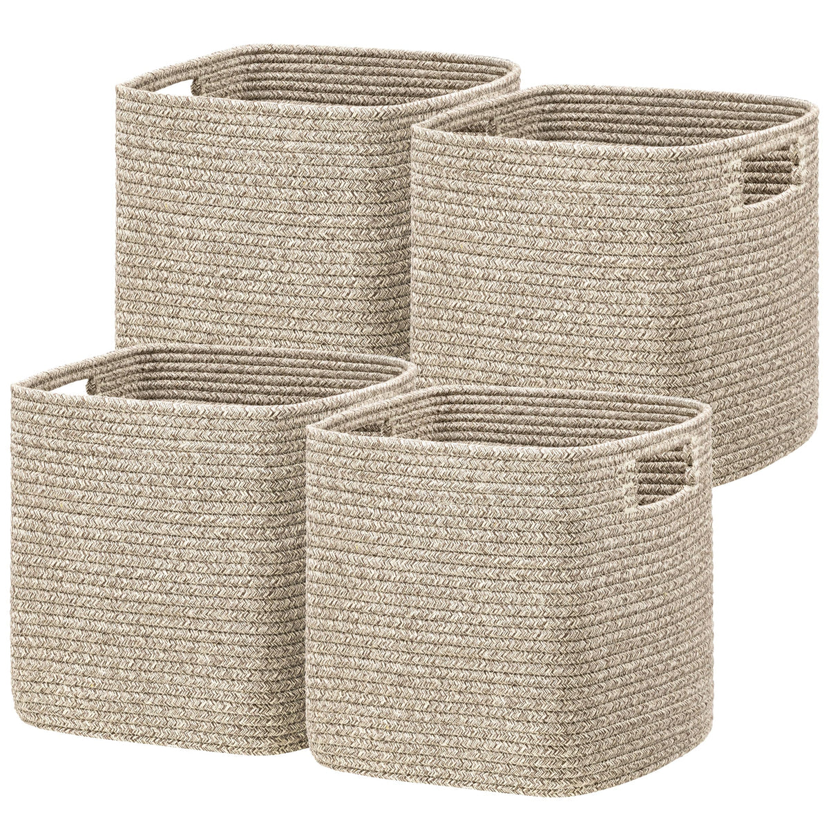 UBBCARE Set of 4 Storage Cubes-13 X 13 X 13 In, Cotton Rope Basket for Shelves, Toys, Book, Cube Storage Bin with Handles, Woven Storage Basket for Organizing, Beige
