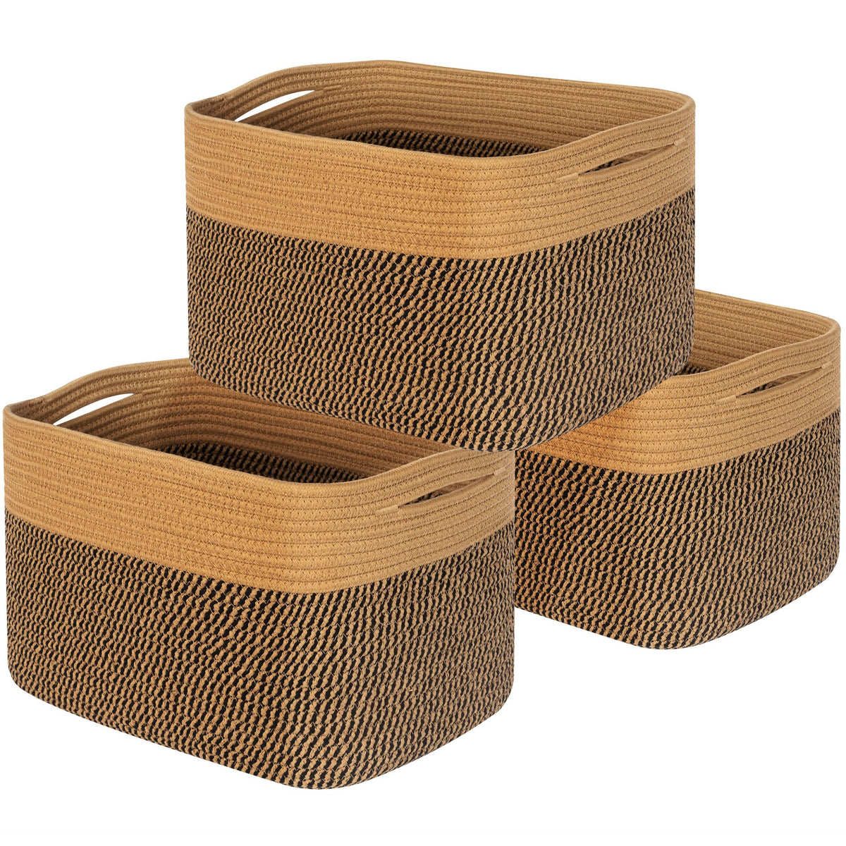 MINTWOOD Design 3-Pack Decorative Woven Storage Baskets for Shelves, Cube Bin Box for Organizing Books, Shoes, Dog Toys, Pantry Closet and Living Room Organizer, Oatmeal Brown