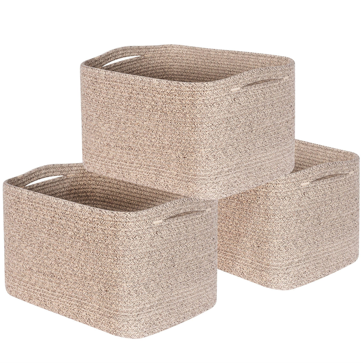 MINTWOOD Design 3-Pack Decorative Woven Storage Baskets for Shelves, Cube Bin Box for Organizing Books, Shoes, Dog Toys, Pantry Closet and Living Room Organizer, Oatmeal Brown